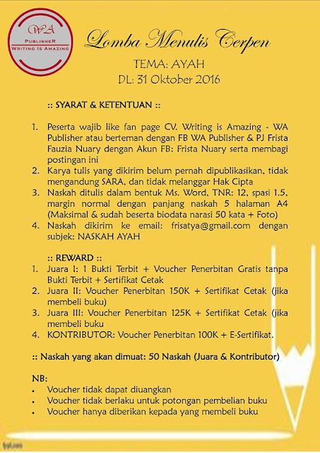 Lomba Menulis Cerpen Oktober 2016 Pigura