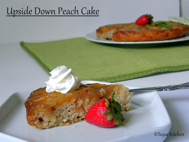 Upside Down Low Fat, Egg less Peach Cake 