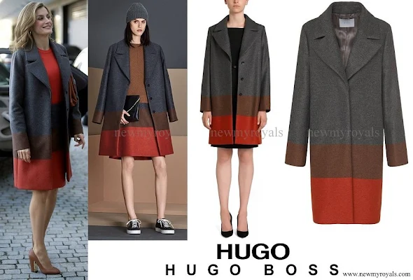 Queen Letizia wore Hugo Boss Colorina Wool Blend Cashmere Striped Coat and skirt