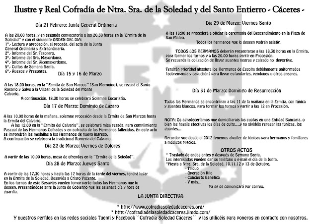 Actos cuaresmales de la Cofradía de la Soledad