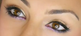 gold and purple eyes makeup style for girls