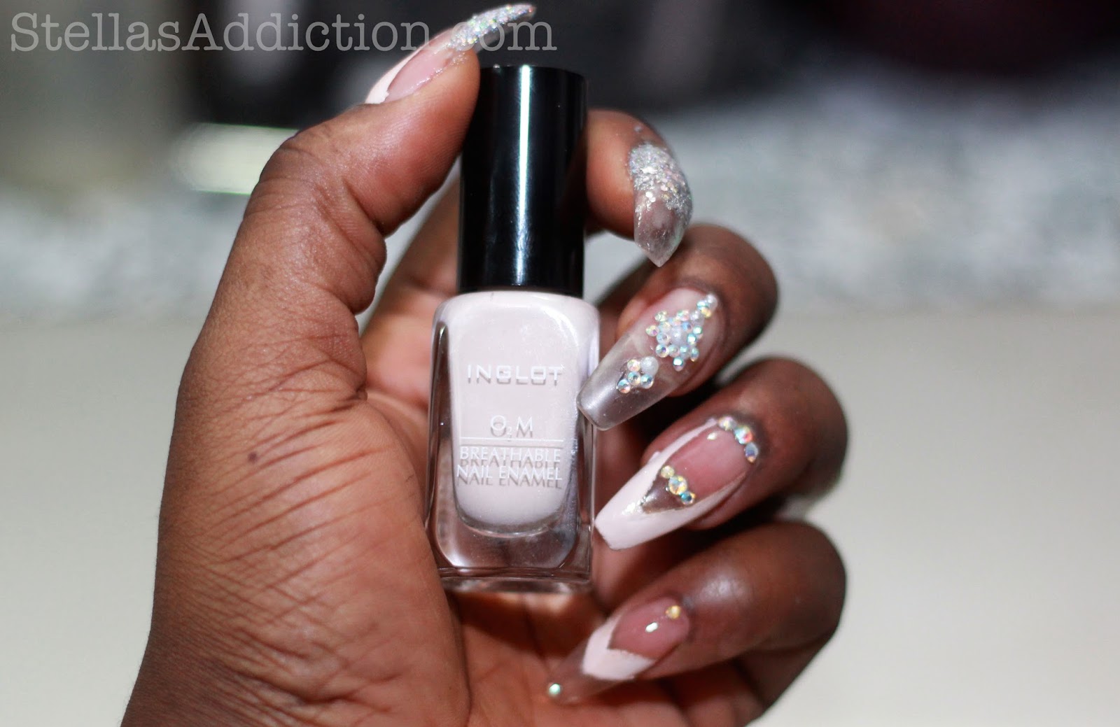 Notd Crystal Clear Off White Stella S Addiction To Achieve This Design I First Had Clear Acrylic Nails Done And Filled In A Coffin Shape Have Professionals Do My Base These Days Save Time