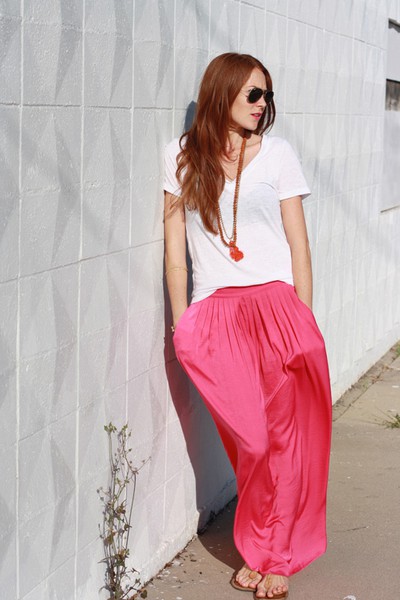 Twirling Clare: pink maxi skirt