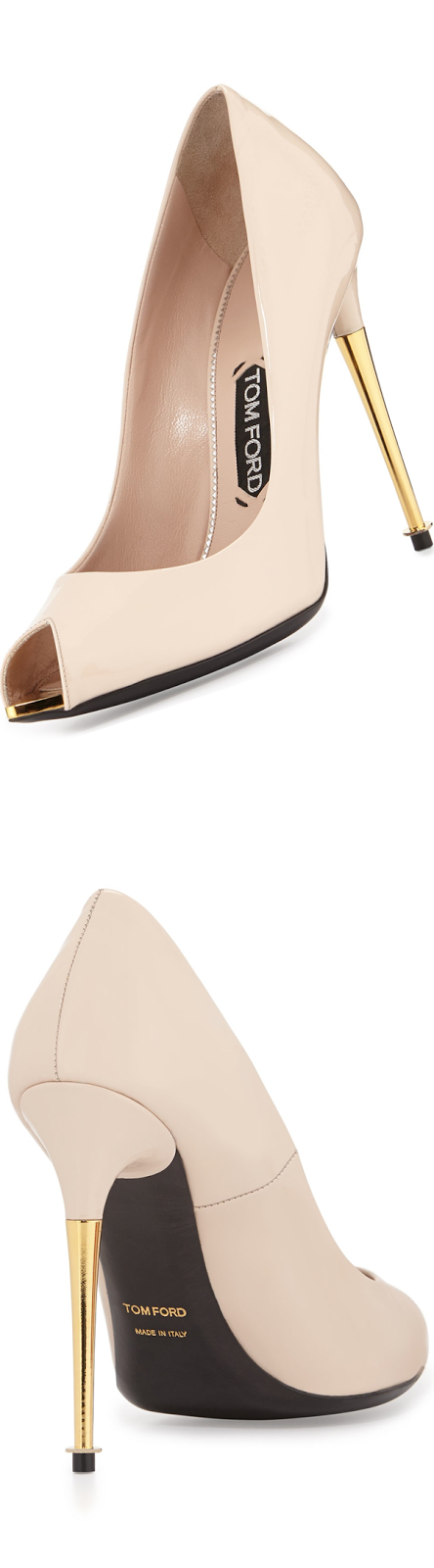 Tom Ford V-Cut Peep-Toe Patent Pump, Nude