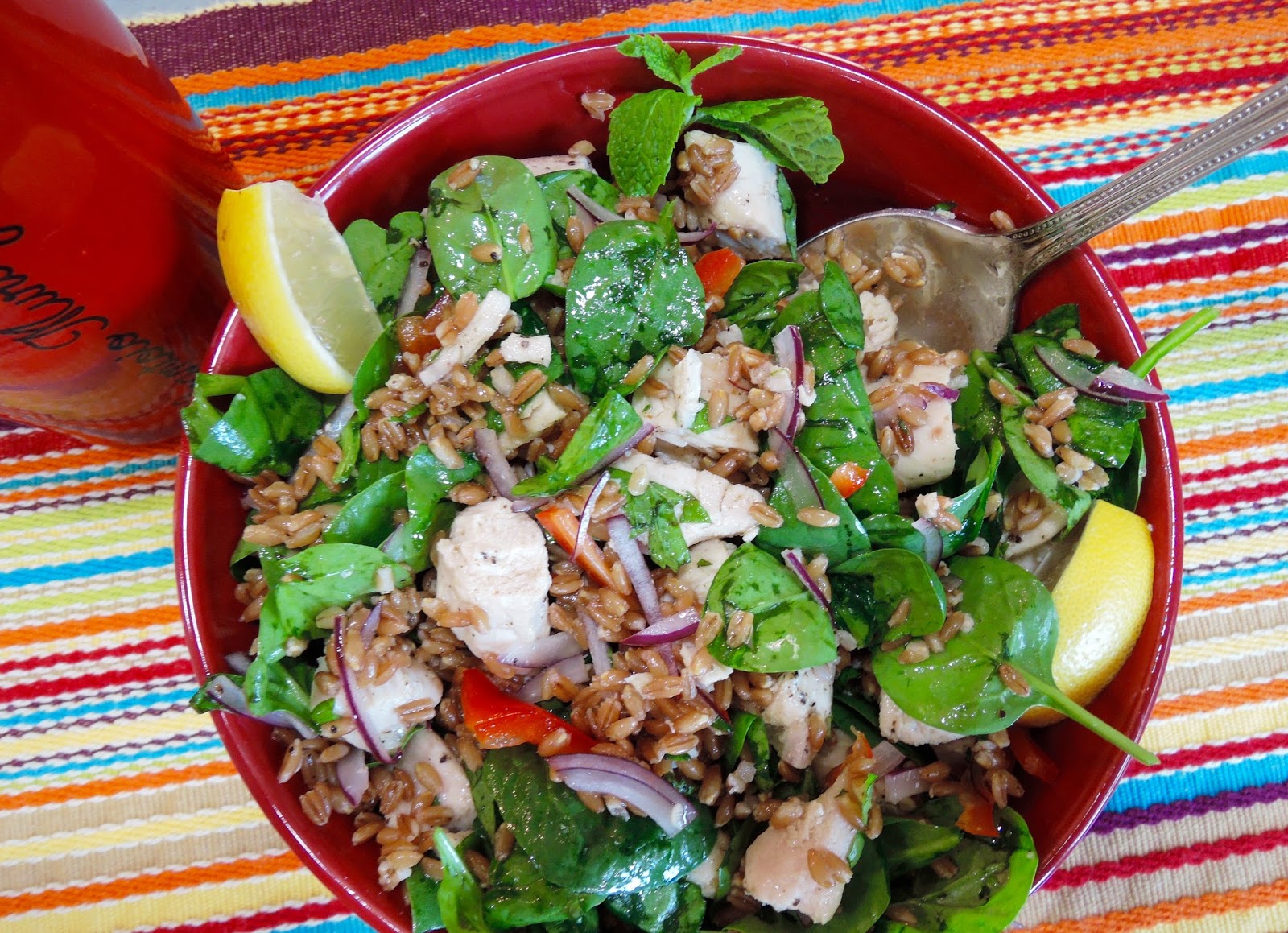 The Briny Lemon Chicken, Farro, and Spinach Salad