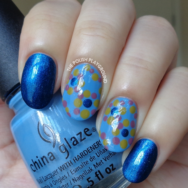 Blue with Muted Colored Dotting Circle Pattern Nail Art