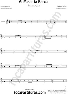 Violín Partitura de Al Pasar la Barca Canción infantil Sheet Music for Violin Music Scores