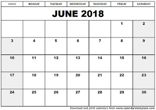 Free Printable Calendar June 2018