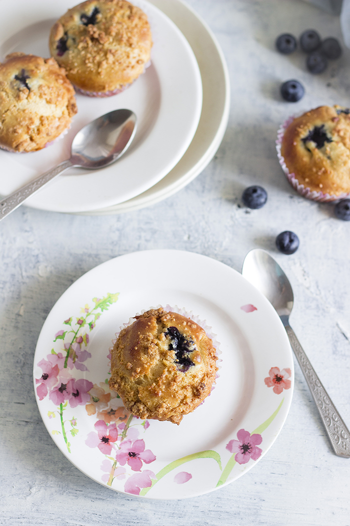 Eggless Blueberry Muffins with streusel topping