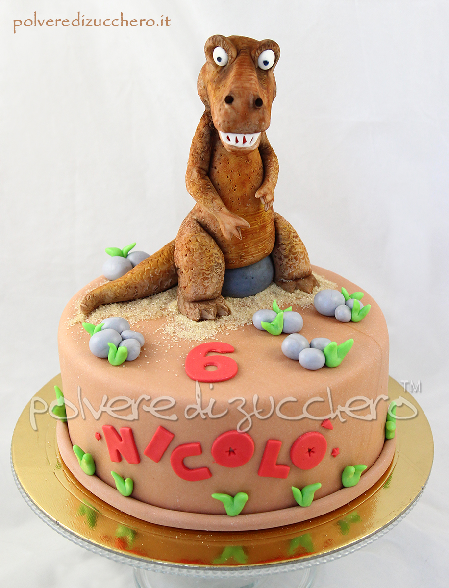 Torta decorata: il terribile Dinosauro in pasta di zucchero  Polvere di  Zucchero:cake design e sugar art.Corsi decorazione torte,cupcakes e  fiori.Shop on line