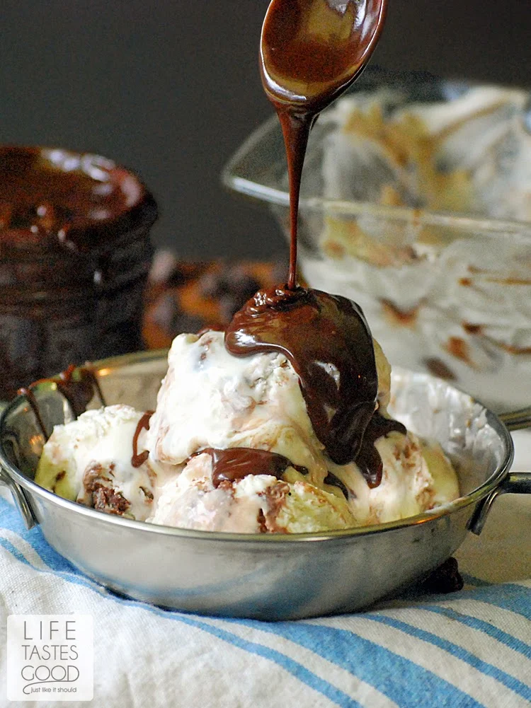 Chocolate Ganache Ice Cream | by Life Tastes Good is a no churn ice cream you can make in about 5 minutes with just 3 ingredients! #IceCreamWeek #NoChurn