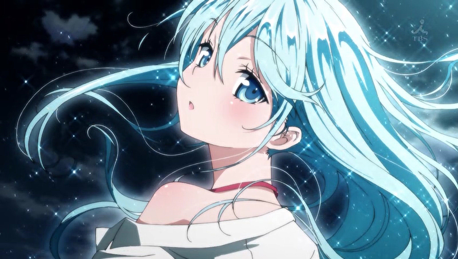 anime waifu with blue hair
