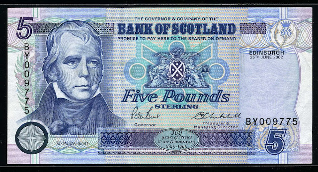 Bank of Scotland currency 5 Pounds bill