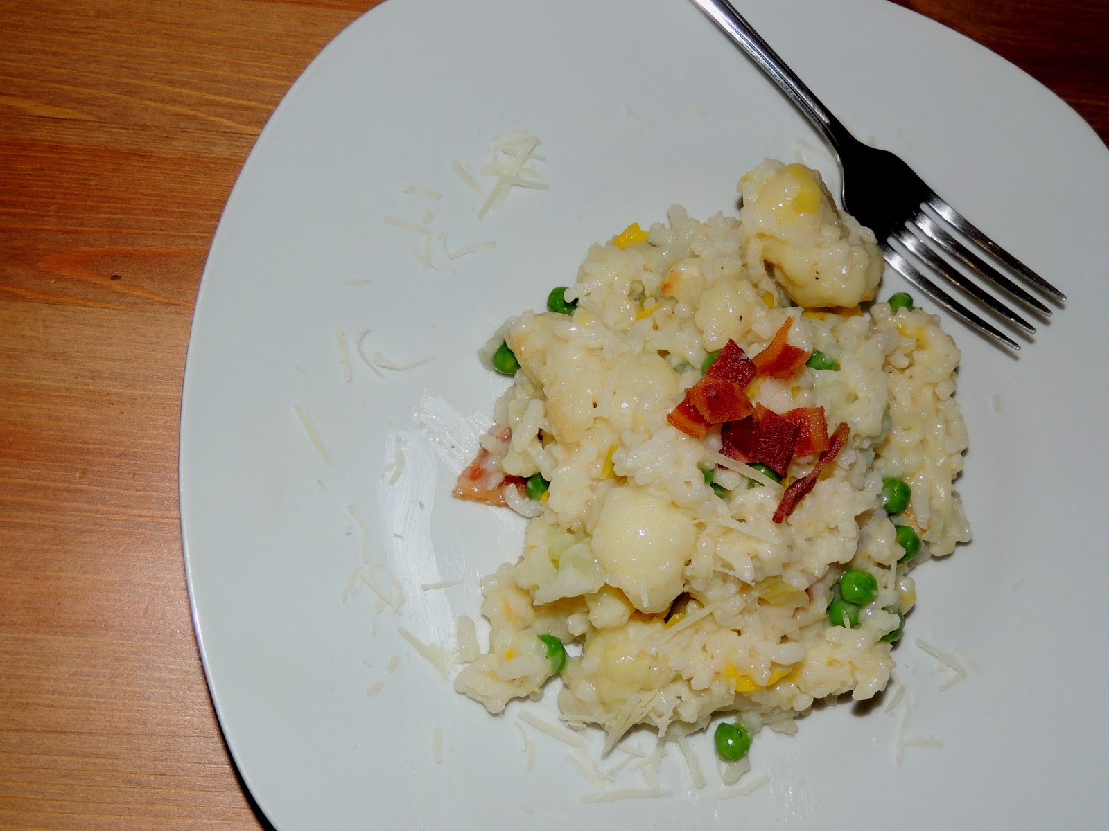 Gas Stove Girl Baked Parmesan Risotto with Bacon, Peas and Cauliflower