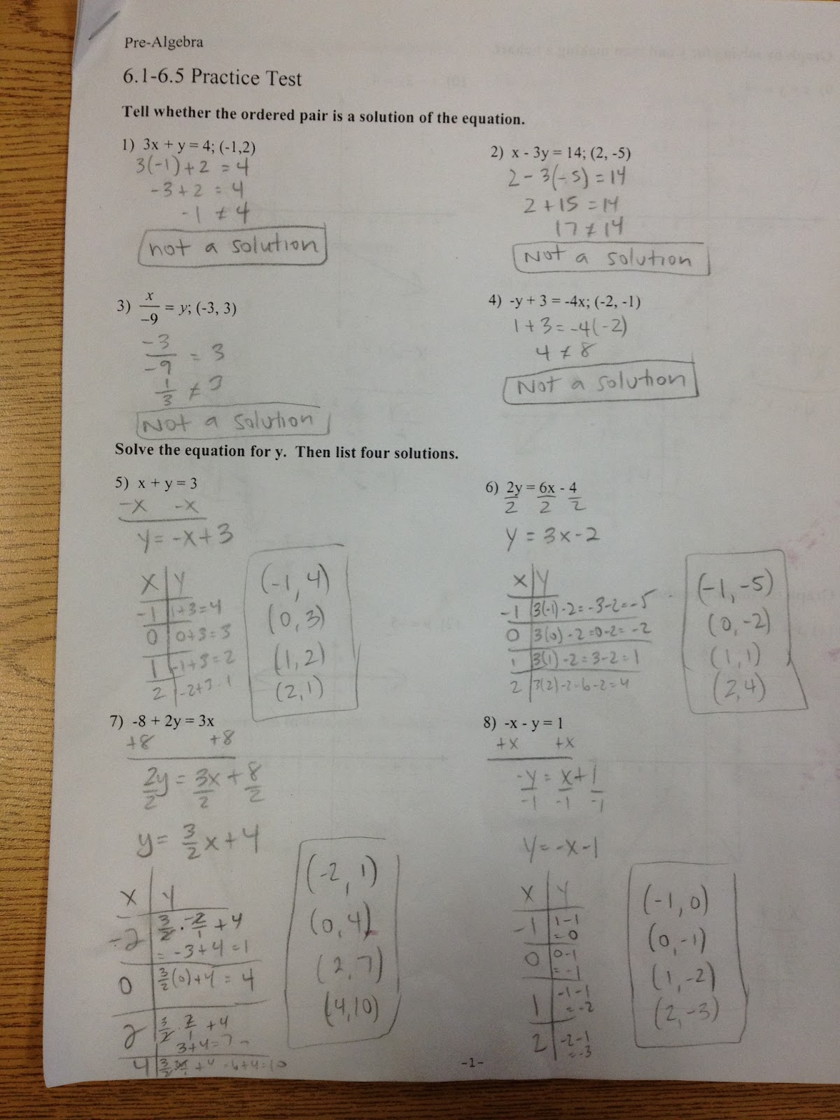 Math with Gunderson : Pre-Algebra: Practice Test Answers