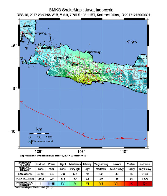 Peta Guncangan Gempabumi (Earthquake Shakemap). Sumber : BMKG.