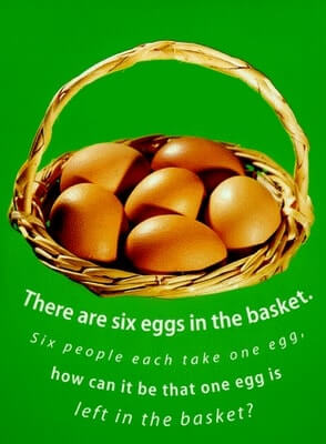 Brain Test: There are six eggs in the basket. Six people each take one egg. how can it be that one egg left in the basket?