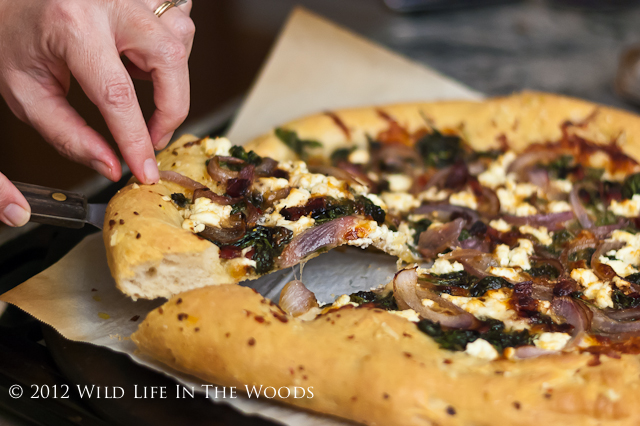Pizza Bianca with Goat Cheese and Swiss chard