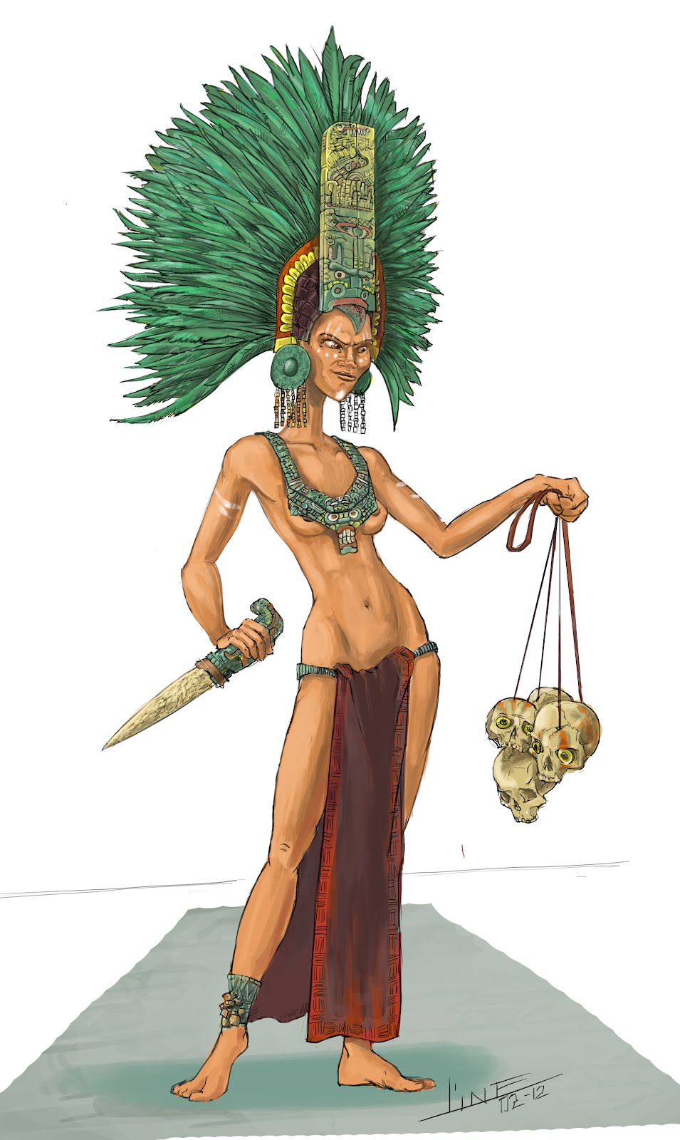 LINE BERING Biped Character Design Colored Aztec Priestess.