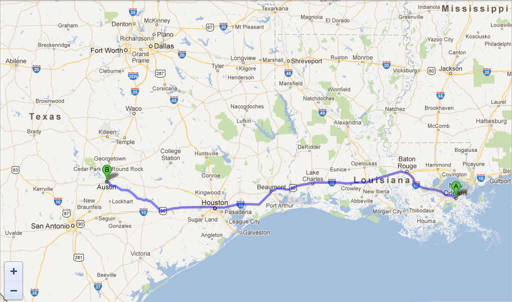 how many miles from austin to new orleans