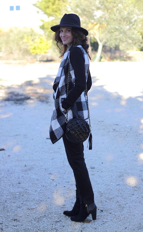 Black and White Plaid Coat