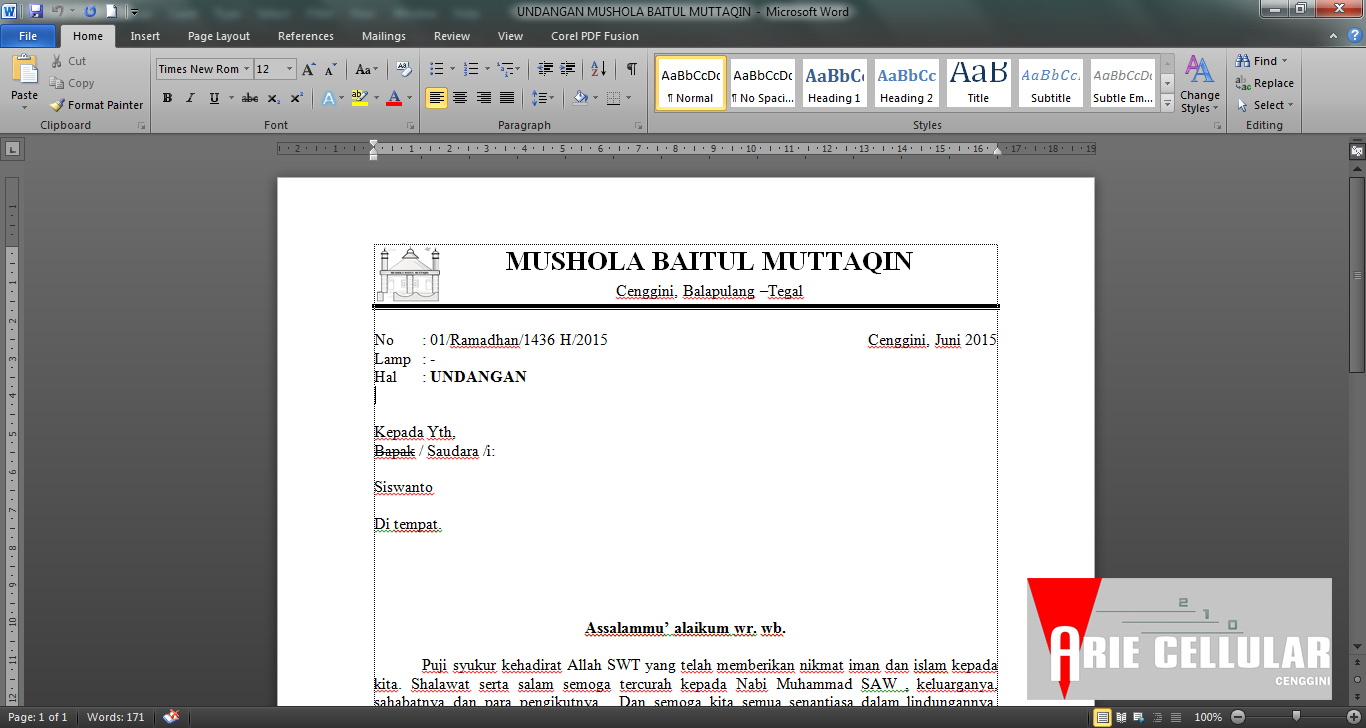 Contoh Undangan Dalam Rangka Menyambut Datangnya Bulan Suci