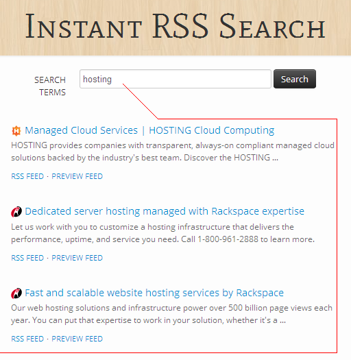 hosting in rss search