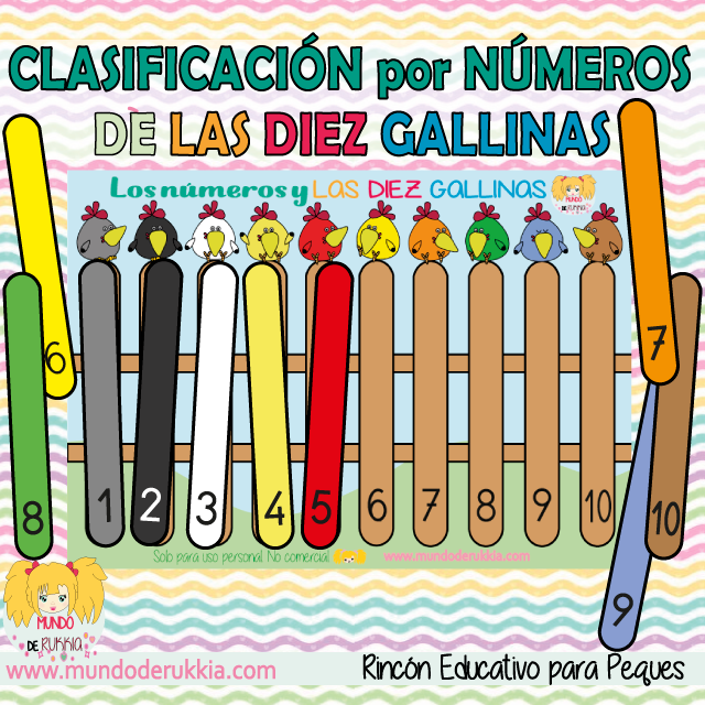 Juego de clasificación de colores y números de las Diez Gallinas