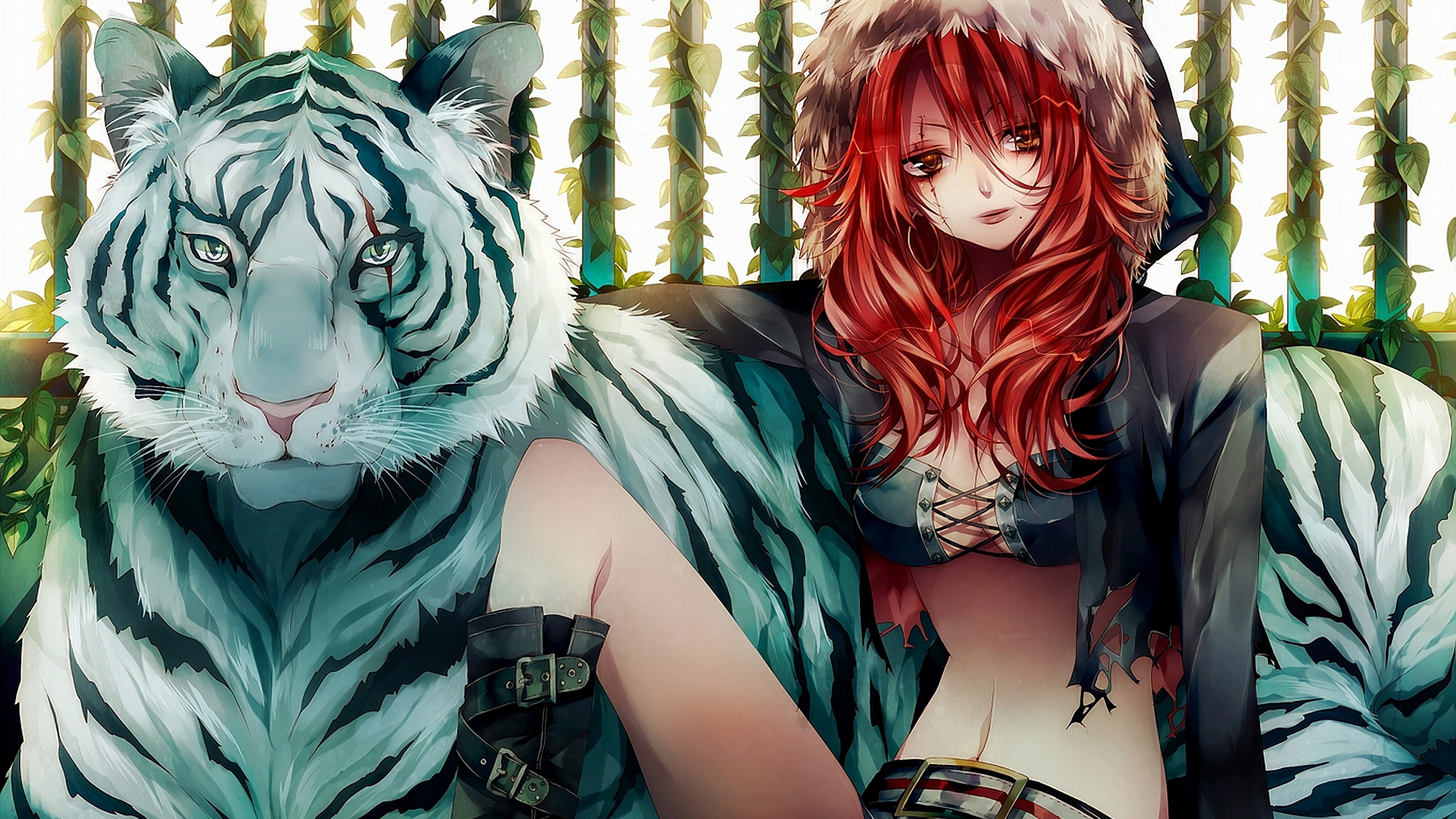 Anime Girl With Tiger Wallpaper gambar ke 7