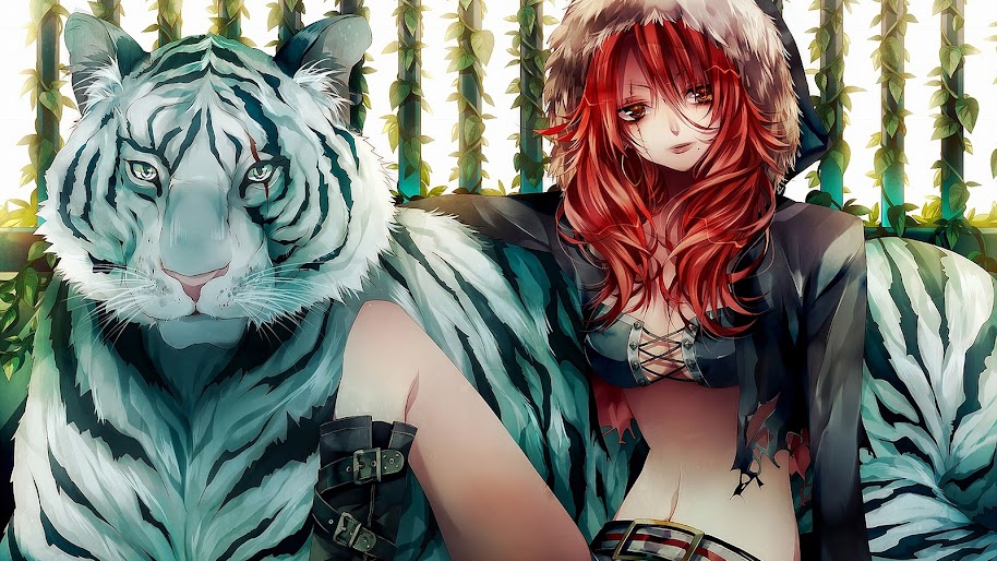 Anime, Girl, White Tiger, 4K, 3840x2160, #43