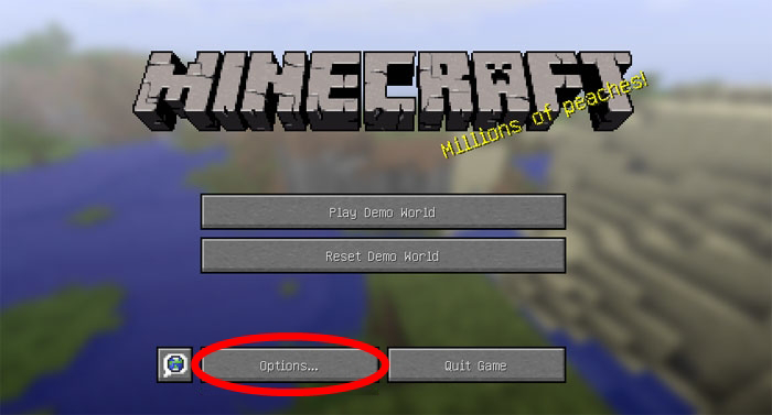 Minecraft options button on the start menu