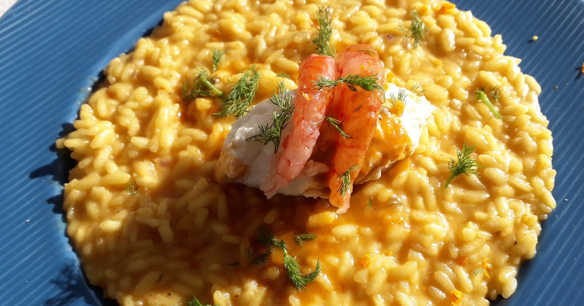 Risotto allo zafferano con ricotta e crudo di gamberi rossi