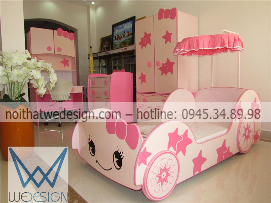 Phòng ngủ ô tô màu hồng dễ thương cho con gái