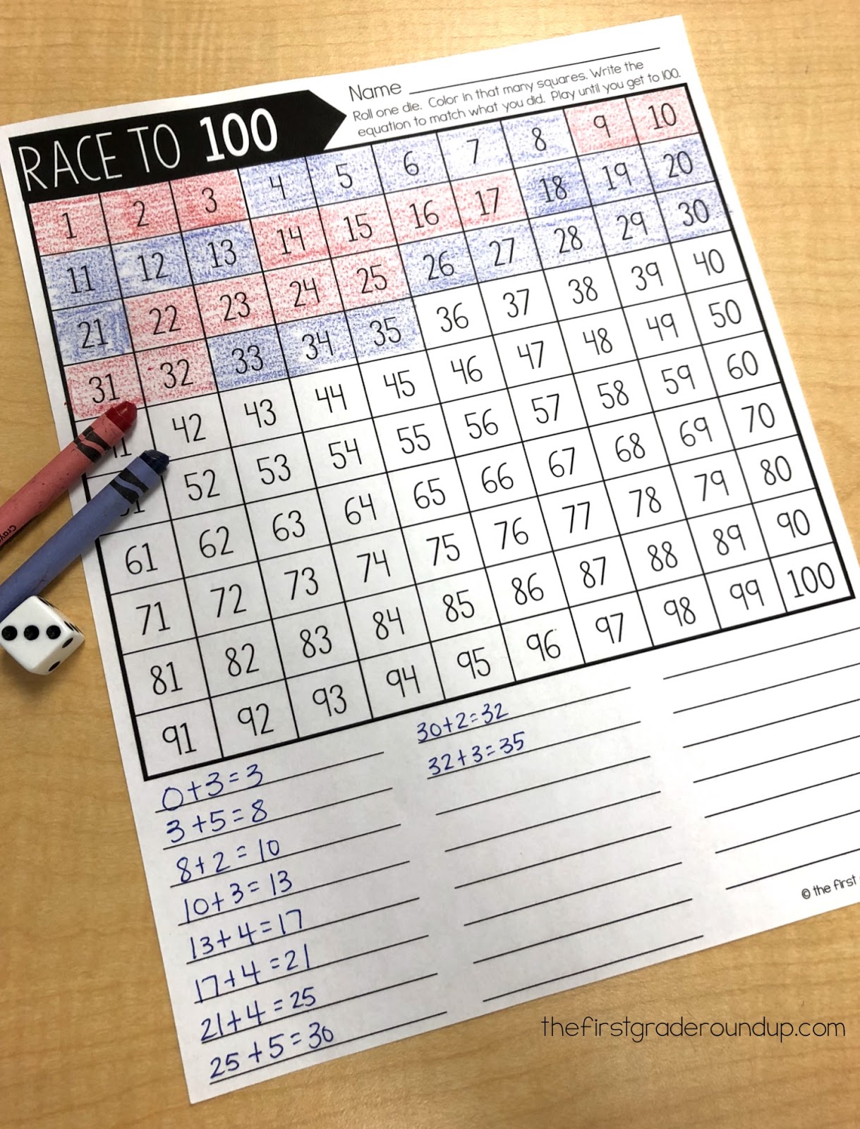 Race to 100 Math Game - Firstgraderoundup