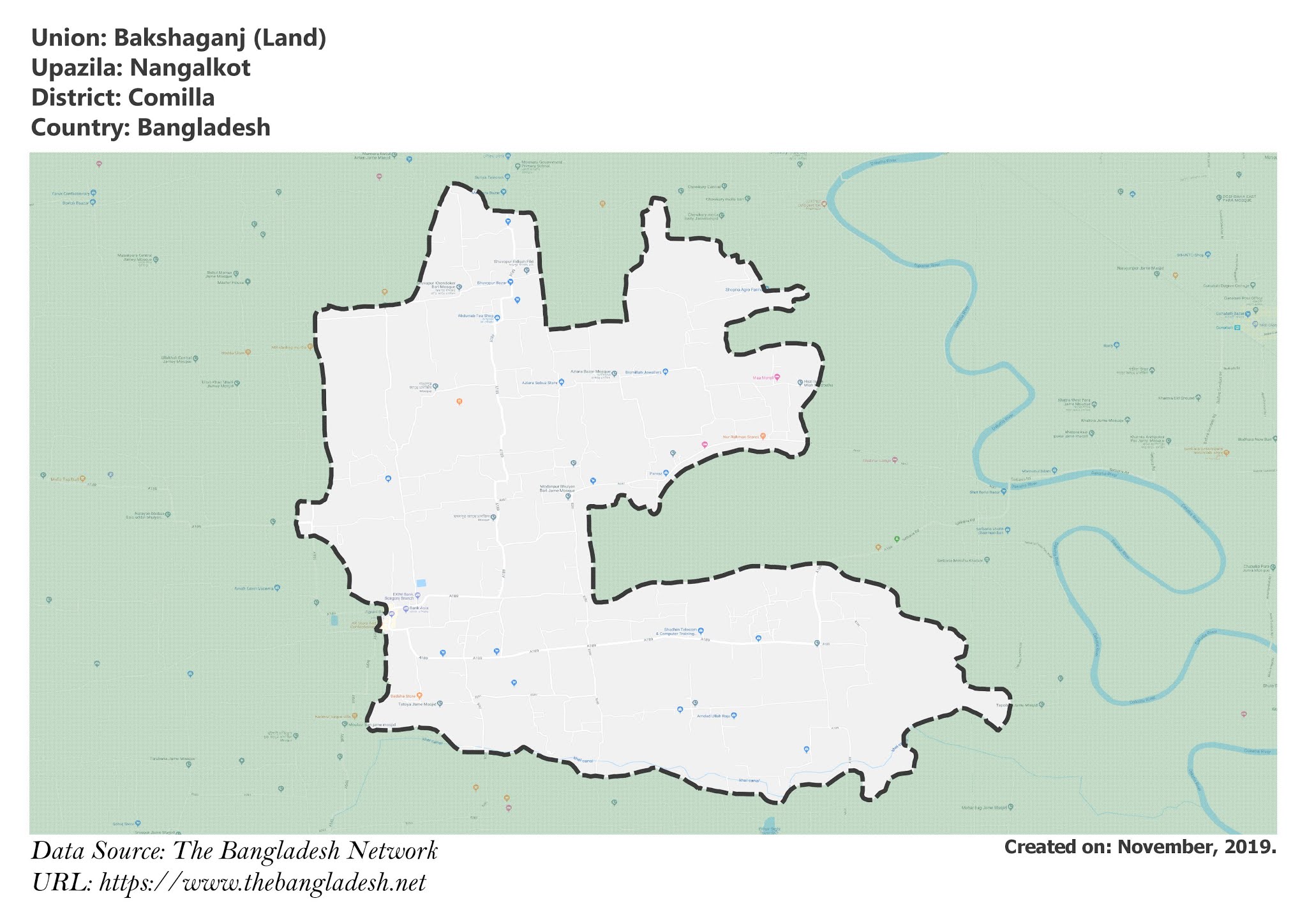 Map of Bakshaganj of Nangalkot Upazila Map of Bakshaganj of Comilla, Bangladesh.
