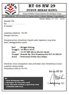 Undangan Arisan Rt 05 Bulan Maret 2018