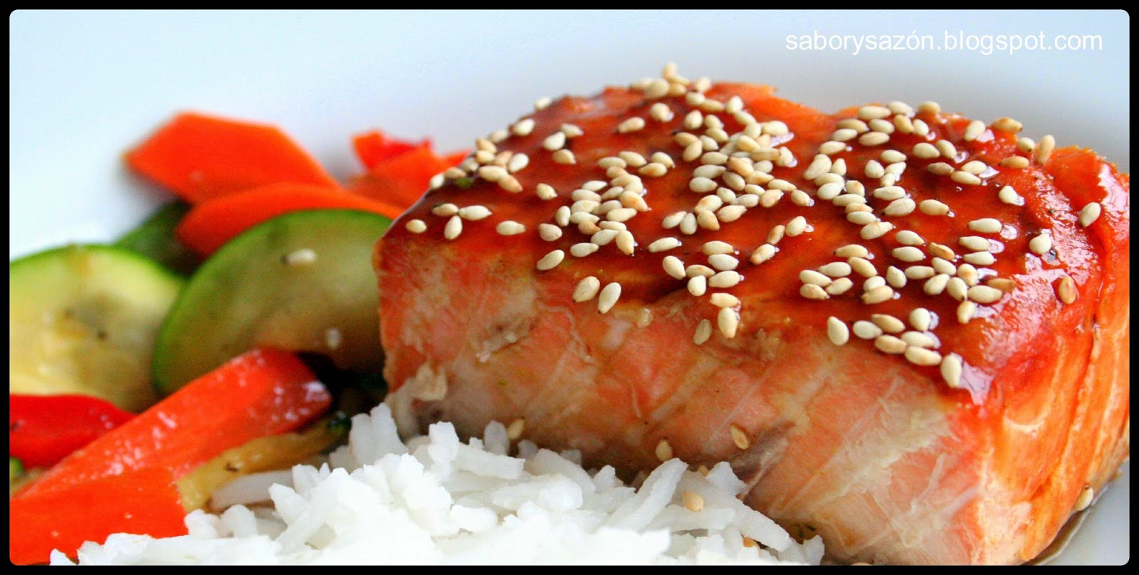 SALMÓN CON SALSA TERIYAKI PLATO ORIENTAL Sabor & Sazón