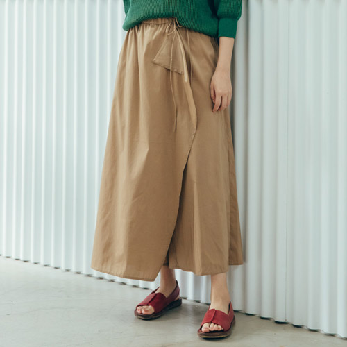 凌晨飛行計畫抽繩綁帶褲裙-完美清晨卡其