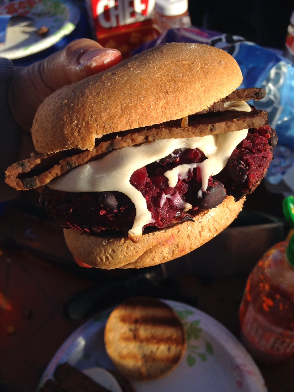 Hold the Pigskin: A Vegan Tailgate Blog: Veggie Burger Off 2014: Beet