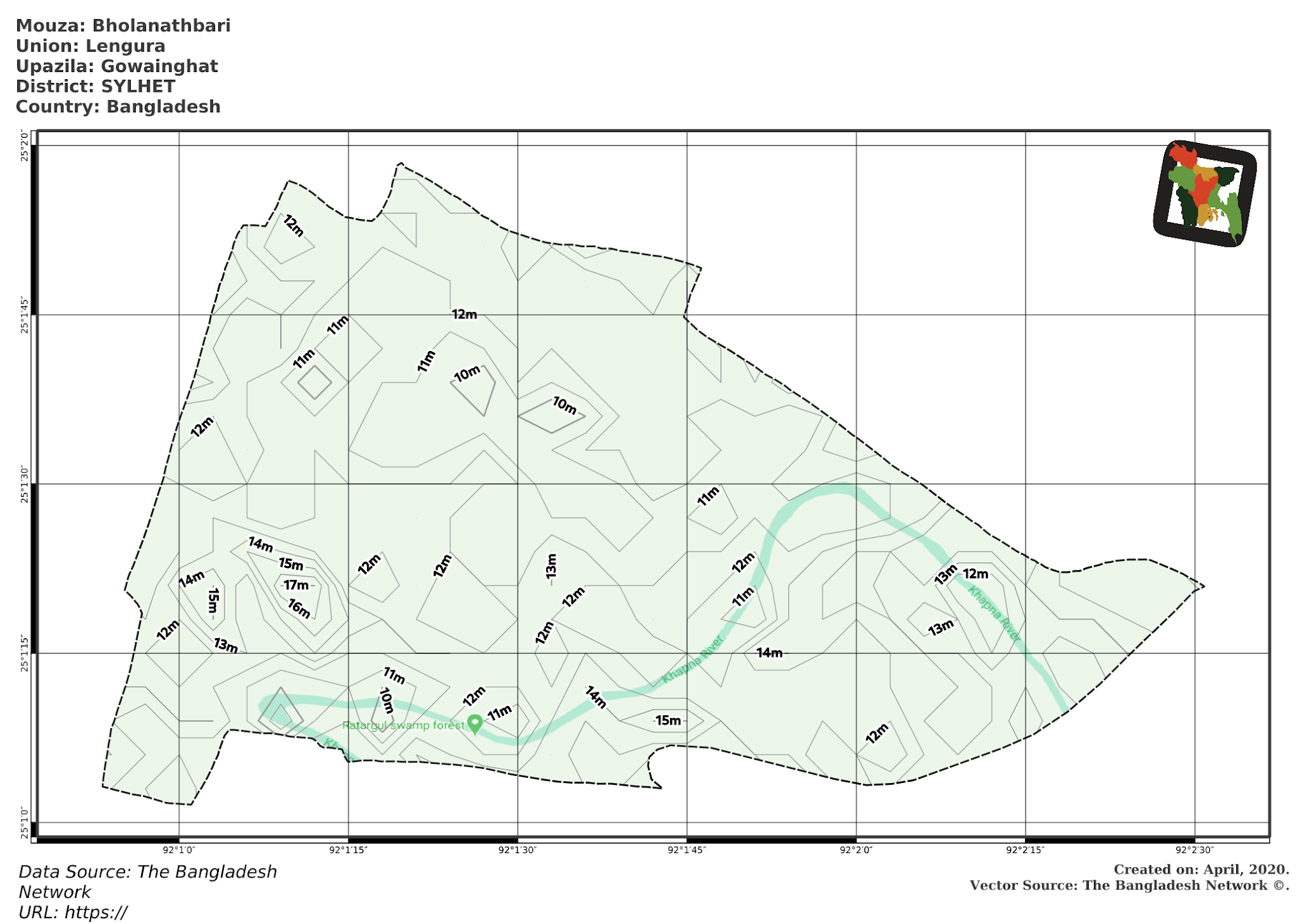 Map of Bholanathbari Mouza of Gowainghat Upazila, SYLHET, Bangladesh.
