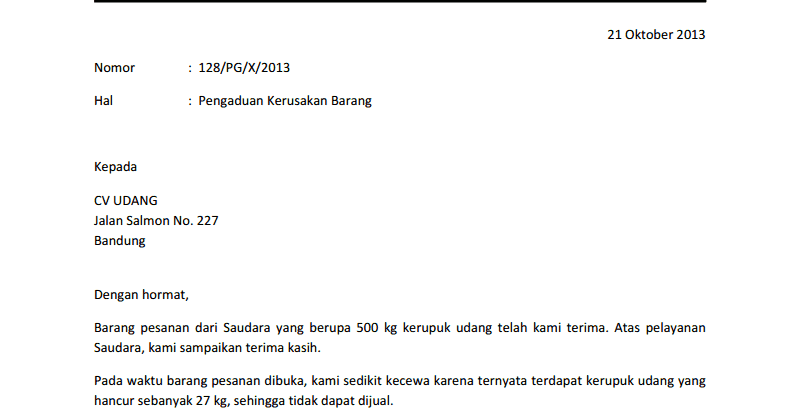 Contoh Surat Pengaduan Dari Konsumen
