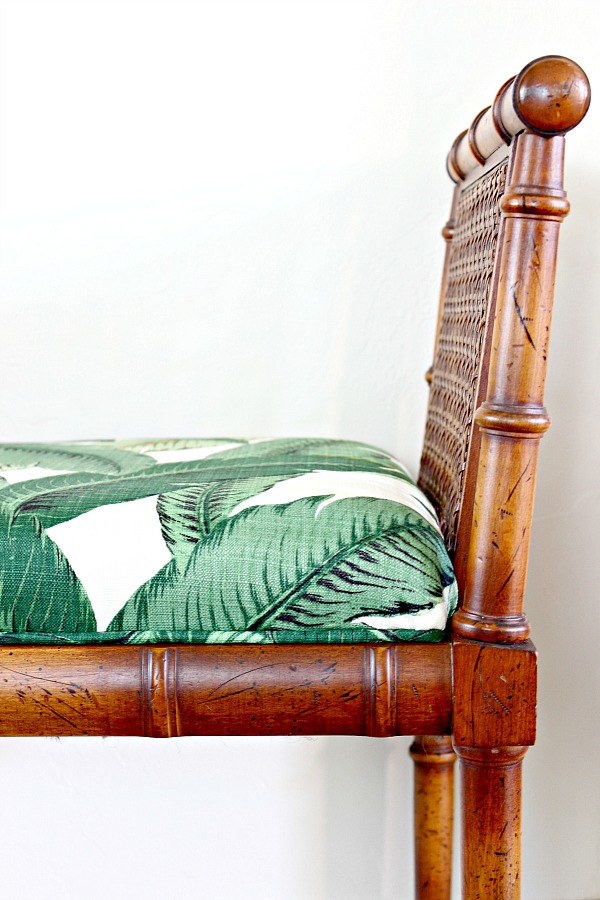 HOW TO RECOVER AN UPHOLSTERED BENCH OR CHAIR SEAT {BAMBOO BENCH