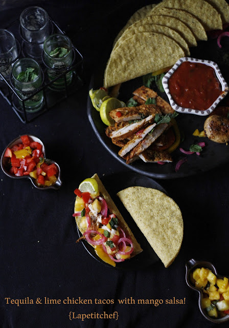 Grilled chicken tacos marinated in a delicious spice rub and tequila, served with a mango salsa and chilli mayonnaise dressing. Its hot, tangy, sweet and spicy all at the same time. Moveover Taco Bell, this is here to stay! 
