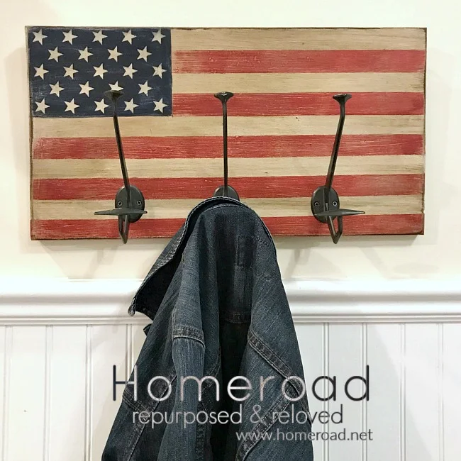 Rustic American Flag with Large Hooks