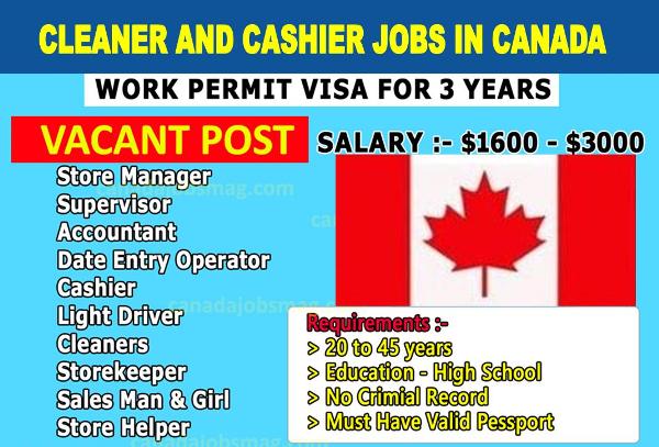 Apply for Cleaner and Cashier Jobs in Canada With Free Visa