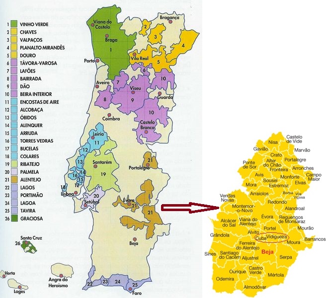 O mapa vitivinícola de Portugal.