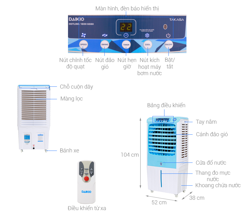 Các chứng năng của máy làm mát Daikio DKA-04000A