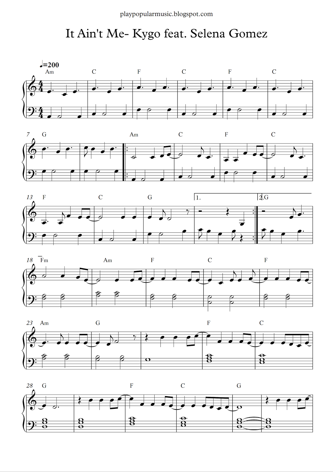 selena kygo gomez sun piano won let sheet ain sleep gonna rock violin aint feat chords song notes pdf songs