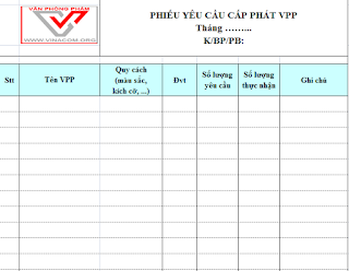 phieu yeu cau cap phat van phong pham