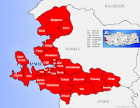 İzmir ili ve ilçelerini gösteren harita